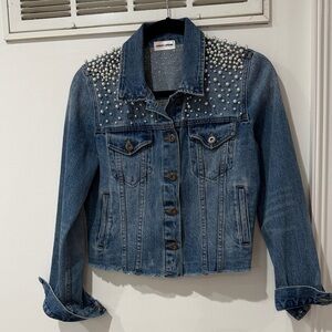 Sunset & Spring Pearl Embellished Denim Jacket.  S